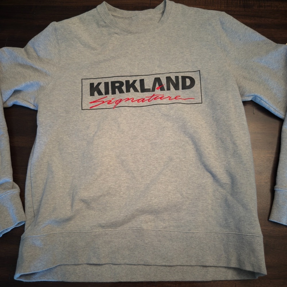 Kirkland Signature Mens Sweatshirt Large Gray Graphic Crewneck #394 GemvieF
